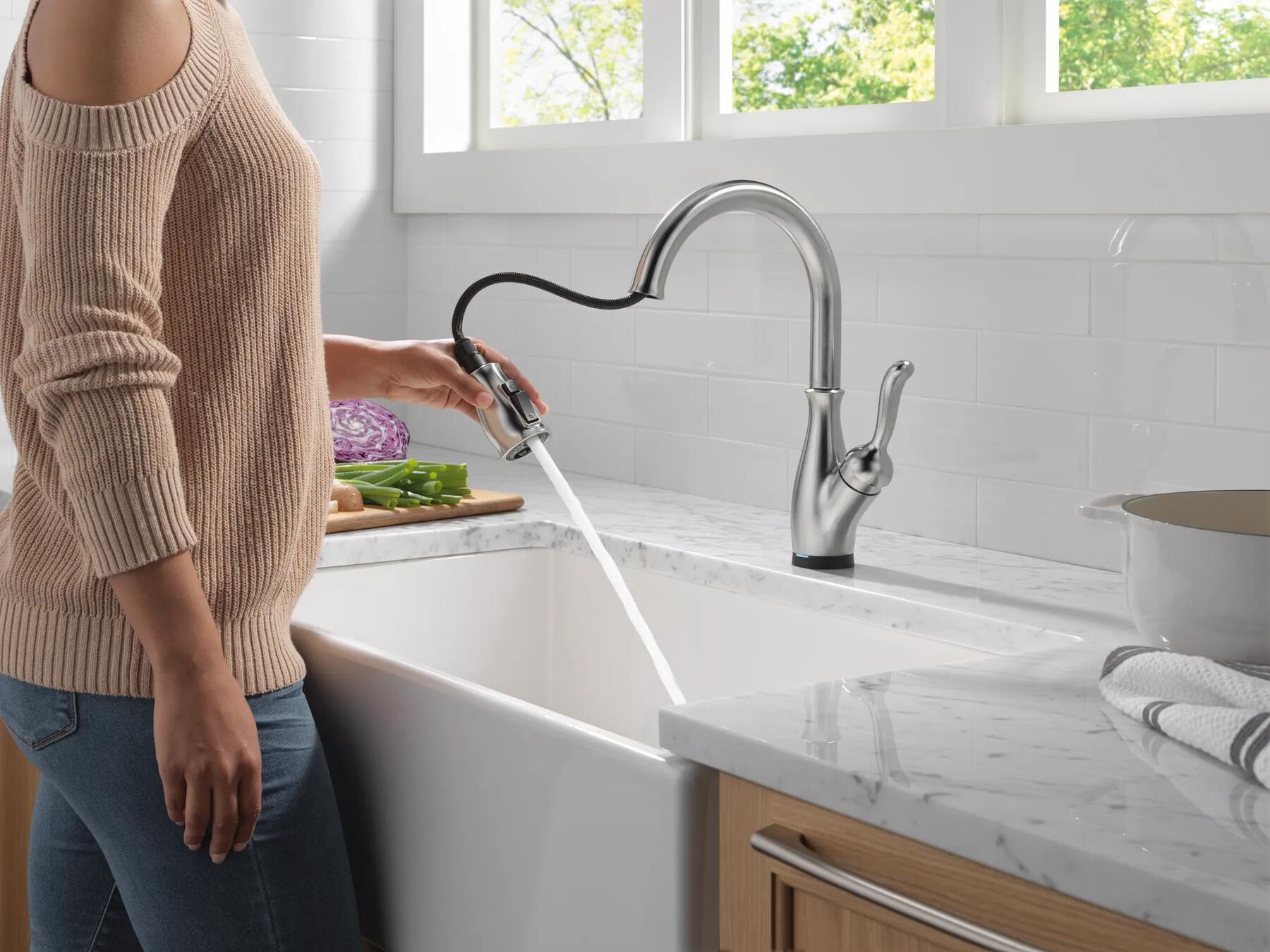 Touch2O with Touchless and VoiceIQ&reg; Technology Single Handle Pull-Down Kitchen Faucet with Soap Dispenser